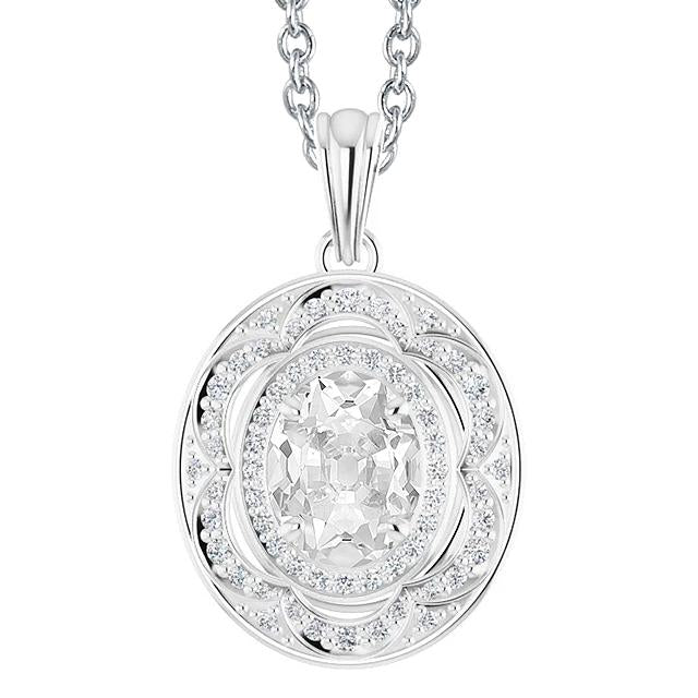Pendentif Halo de Naturel diamants taille ancienne ovale en or 14 carats 5 carats