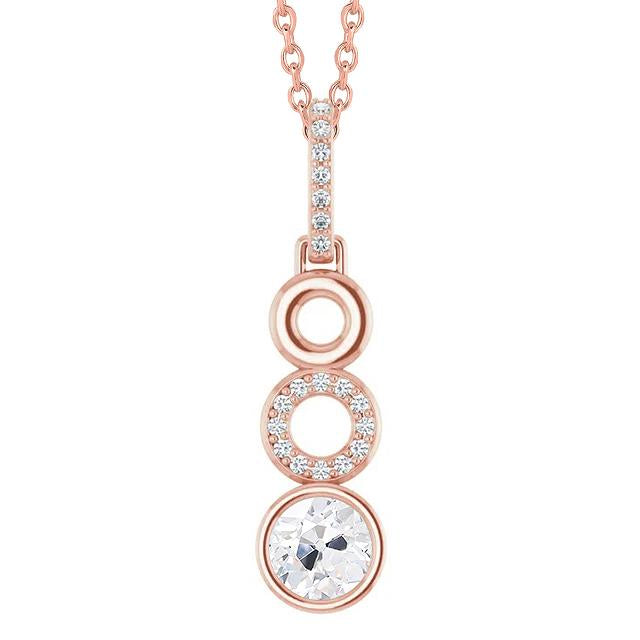 Pendentif Lunette Naturel Diamant Or Rose Serti Rond Vieux mineur 2 Carats