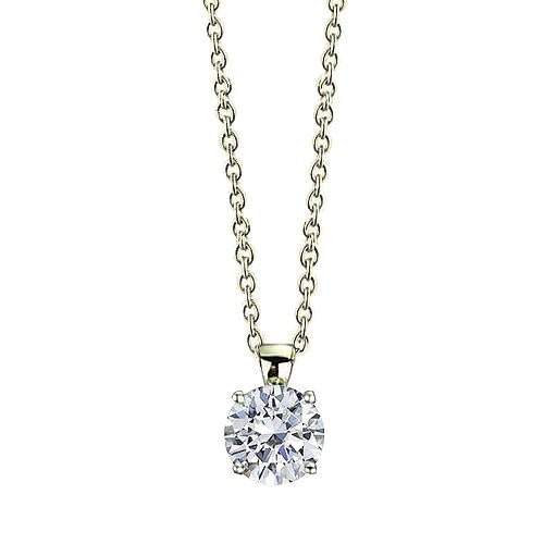 Pendentif Naturel Diamant Rond 1 Carat Serti Quatre Griffes Bijoux En Or Jaune