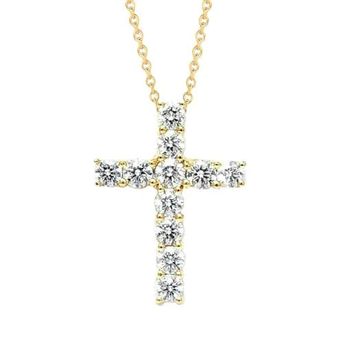Pendentif Naturel Diamant Rond Griffe 3.50 Carats Or Jaune 14K