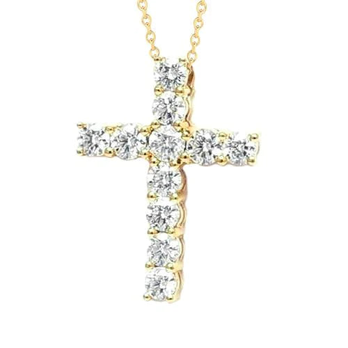 Pendentif Naturel Diamant Rond Griffe 3.50 Carats Or Jaune 14K Bijoux