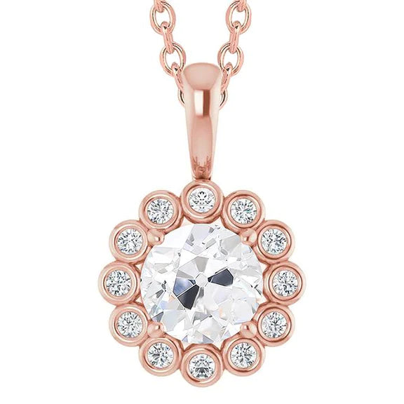 Pendentif Naturel diamant rond serti clos 4 carats style fleur