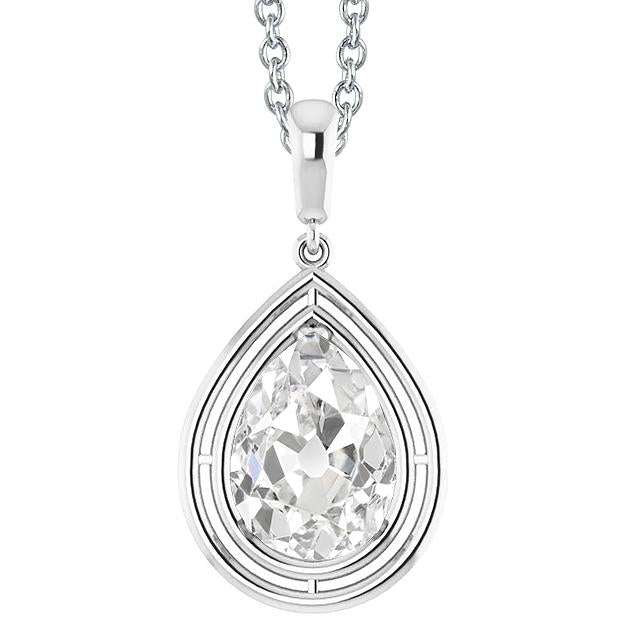 Pendentif Naturel diamant solitaire or blanc 14K poire Vieux mineur 2.50 carats