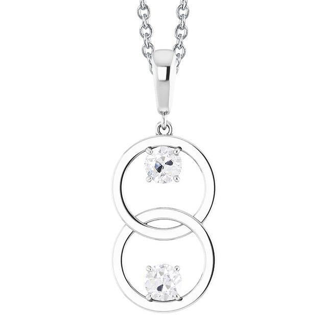 Pendentif Naturel diamant taille vieille mine à deux pierres 1 carat or blanc 14K