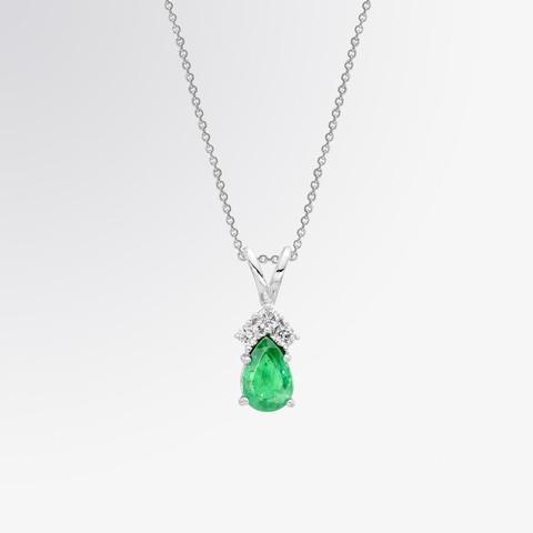 Pendentif Poire Emeraude Vert Avec Diamants Ronds 3.55 Carats Or Blanc 14K