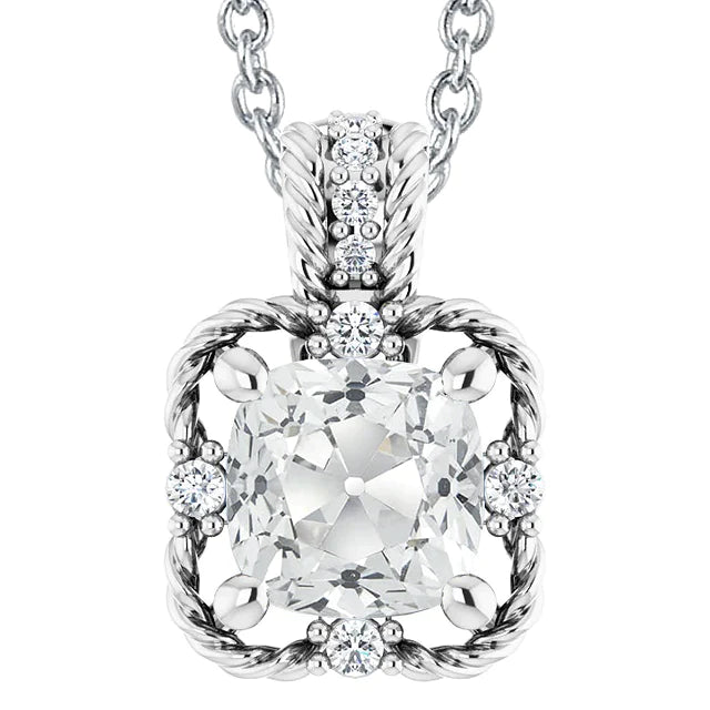 Pendentif Réel Diamant Coulisses Or Coussin Vieux Mineur 6.50 Carats Style Corde