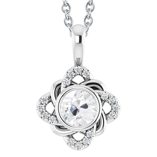 Pendentif Réel Diamant Or Serti Clos Rond Taille Ancienne 3 Carats Slide Style Fleur