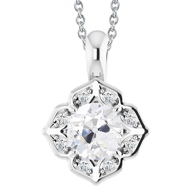 Pendentif Réel Diamant Rond 3 Carats Avec Chaîne Coulissante Style Fleur Or 14K