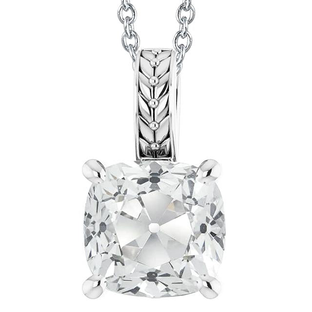 Pendentif Réel Diamant Solitaire Style Vintage Coussin Old Cut 5 Carats