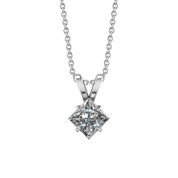 Pendentif Réel Diamant Solitaire Taille Princesse De 1.5 Ct En Or Blanc 14K