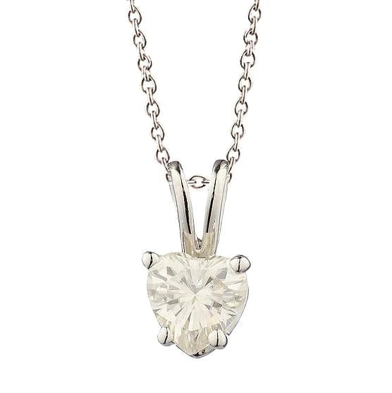 Pendentif Réel Diamant Taille Cœur Serti Griffes 2 Carats Or Blanc Massif