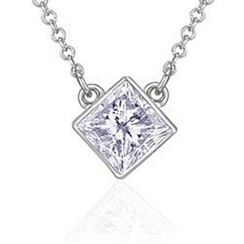 Pendentif Réel Diamant Taille Princesse 3 Carats En Or Blanc 14K