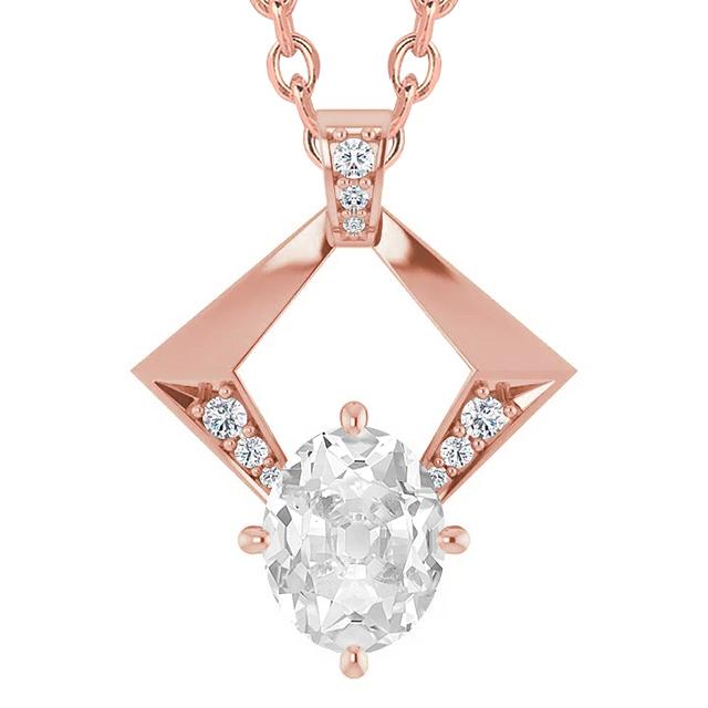Pendentif Réel diamant pour femme en or rose rond et ovale collier ancien mineur 4 ct