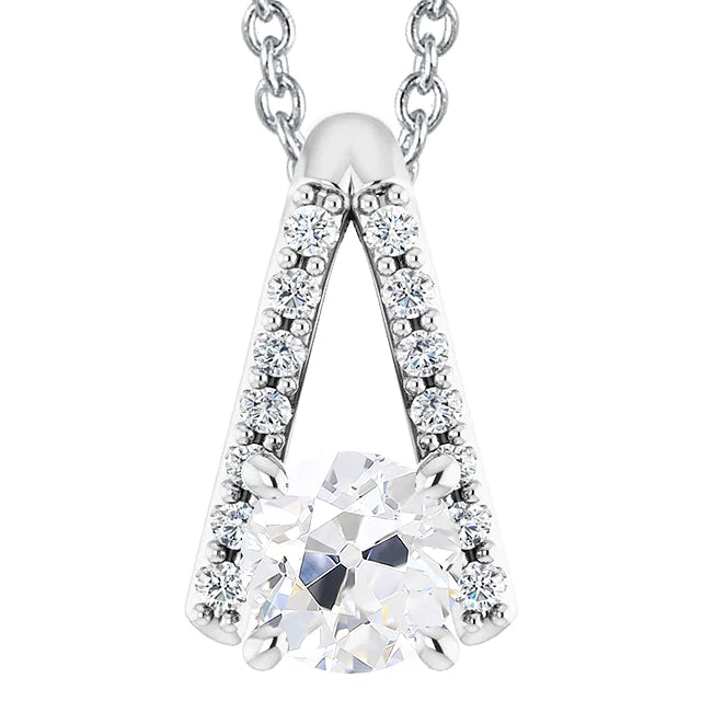 Pendentif Réel diamant rond ancien mineur avec collier à glissière 4 carats