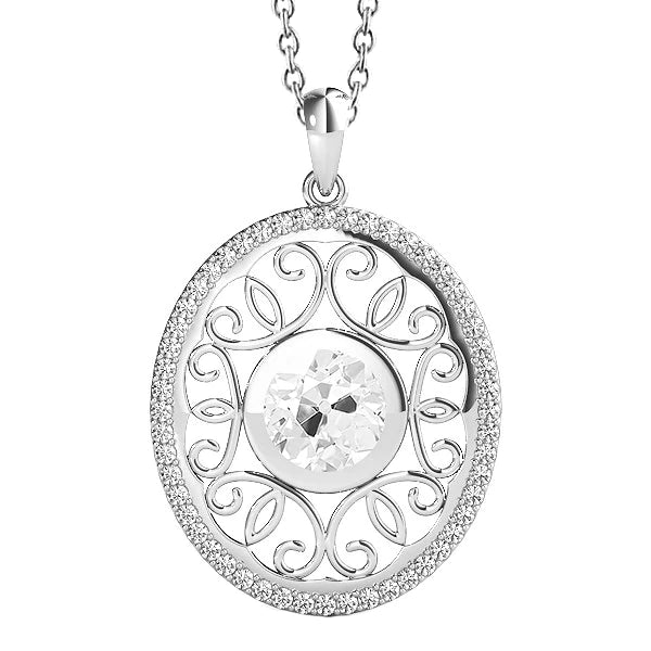 Pendentif Réel diamant rond style vintage serti clos