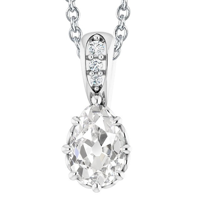 Pendentif Rond & Poire Vieux mineur Or Réel Diamant Avec Collier 3.50 Carats