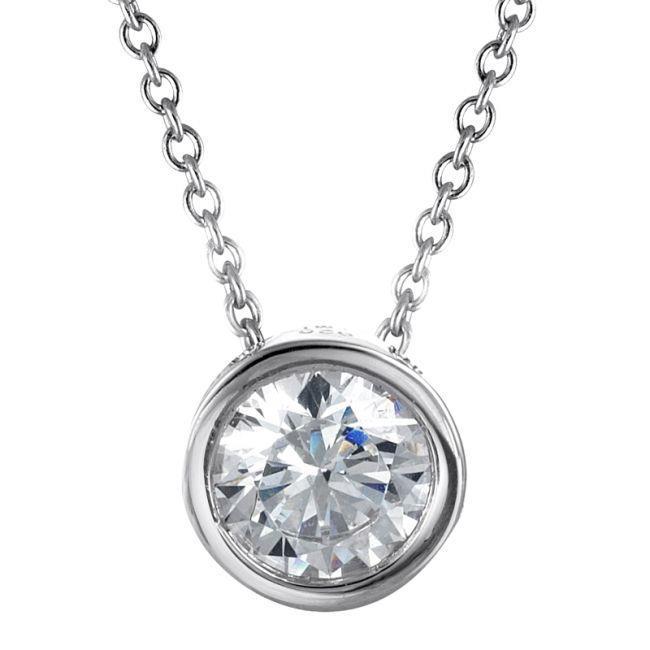 Pendentif Serti Clos Or Blanc Solitare Scintillant Rond 2 Ct Véritable Diamant