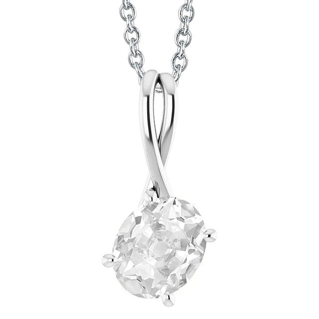 Pendentif Solitaire Réel Diamant Or Blanc Ovale Vieux mineur 4 Carats