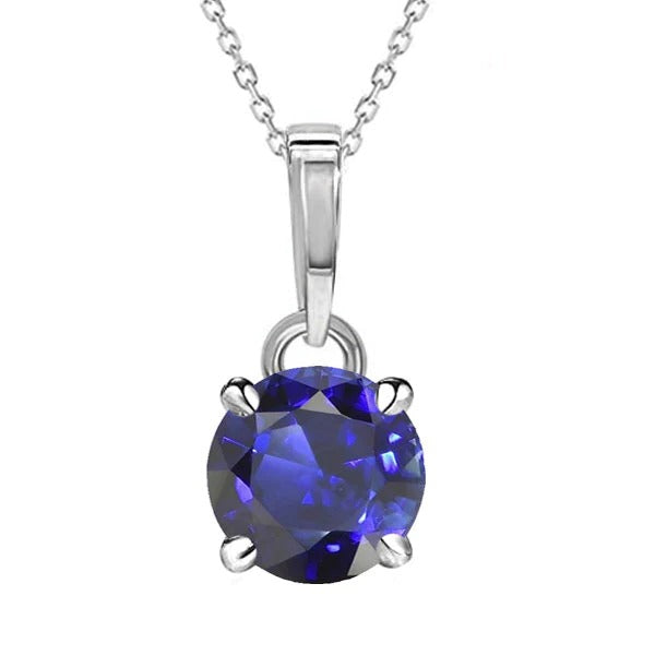 Pendentif Solitaire Saphir de Ceylan Rond Serti de 4 Griffes Bijoux 3 carats