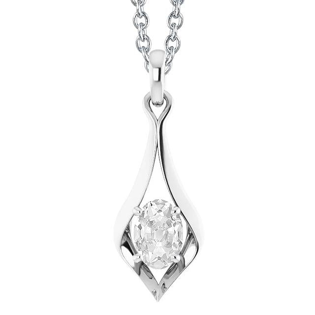 Pendentif Solitaire Véritable Diamant Ovale Old European 2 Carats Slide Avec Bélière