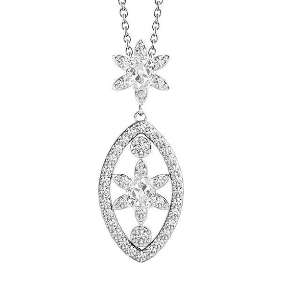 Pendentif Style Fleur en Naturel Diamant Taille Poire et Ronde