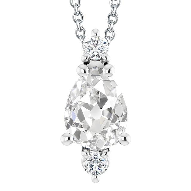 Pendentif Trois Pierres Poire ancienne mine Cut & Véritable Diamant Rond 4.50 Carats
