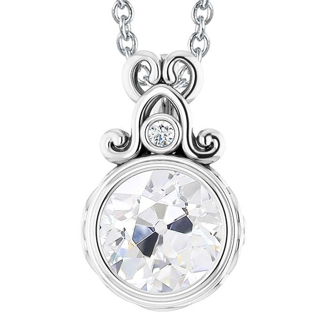 Pendentif Véritable Diamant Rond Lunette Sertie Vieux mineur 4 Carats Or Blanc 14K