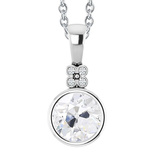 Pendentif Véritable Diamant Rond Taille Ancienne Serti Clos Avec Chaîne Or 3 Carats 14K