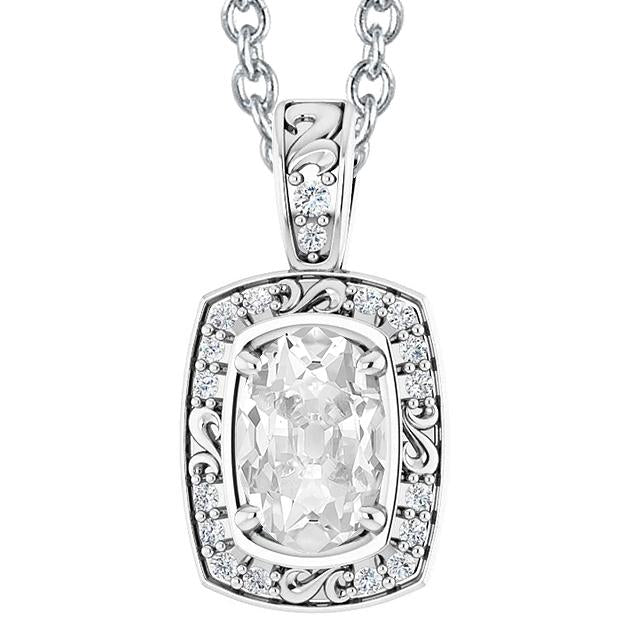 Pendentif Véritable Diamant Style Vintage Slide Ovale Vieux Mineur 5 Carats Filigrane