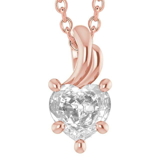 Pendentif Véritable diamant coeur ancien européen 5 carats or rose 14K serti de griffes