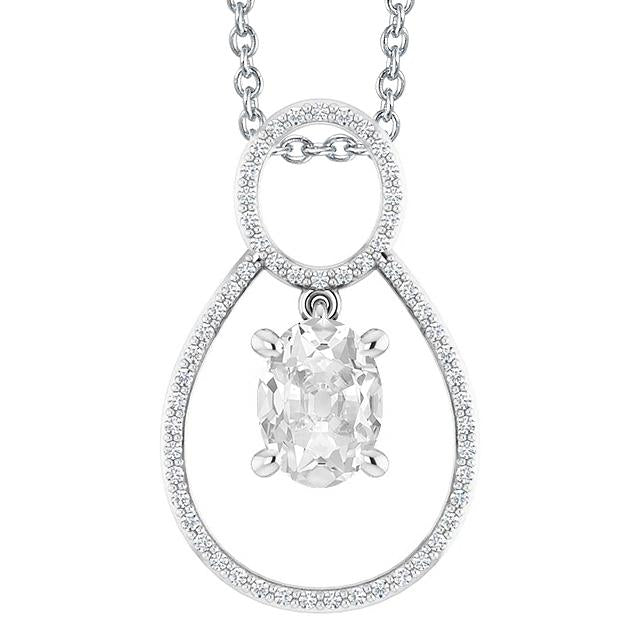 Pendentif Véritable diamant en or rond et ovale taille ancienne 3.50 carats serti de griffes