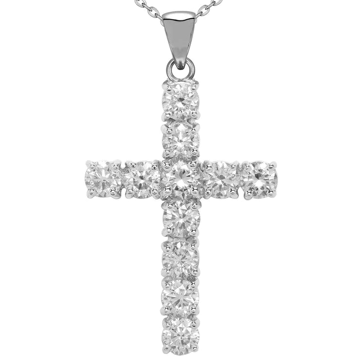 Pendentif croix or blanc 5.75 carats Réel diamants ronds
