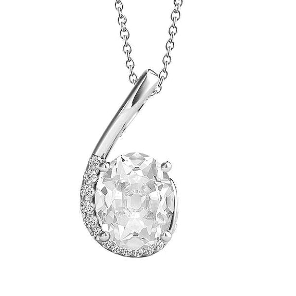 Pendentif de style incurvé en or blanc 4 carats avec Authentique diamants ronds et ovales