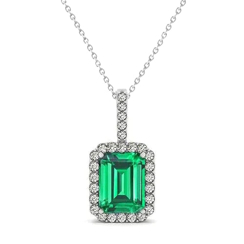 Pendentif émeraude Vert 6,25k et diamants en or blanc 14k