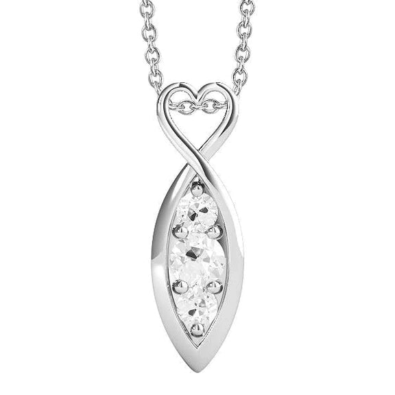 Pendentif en or 1,50 carats avec trois pierres et Naturel diamants européens anciens 14K