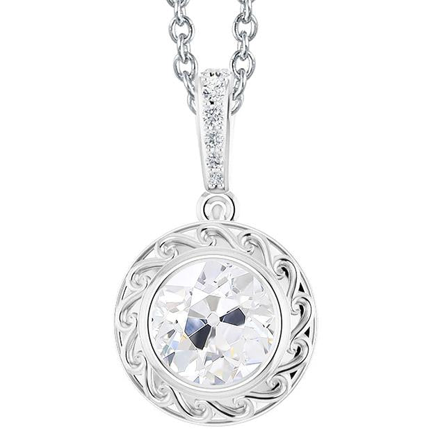 Pendentif en or Réel diamant rond taille ancienne avec lunette sertie bélière 2.50 carats