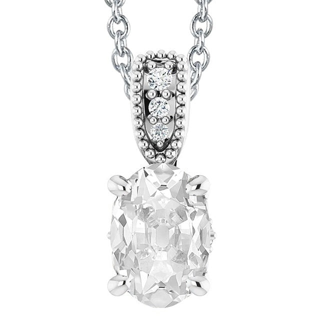 Pendentif en or blanc ovale taille ancienne et Réel diamant rond 5.50 carats 14K
