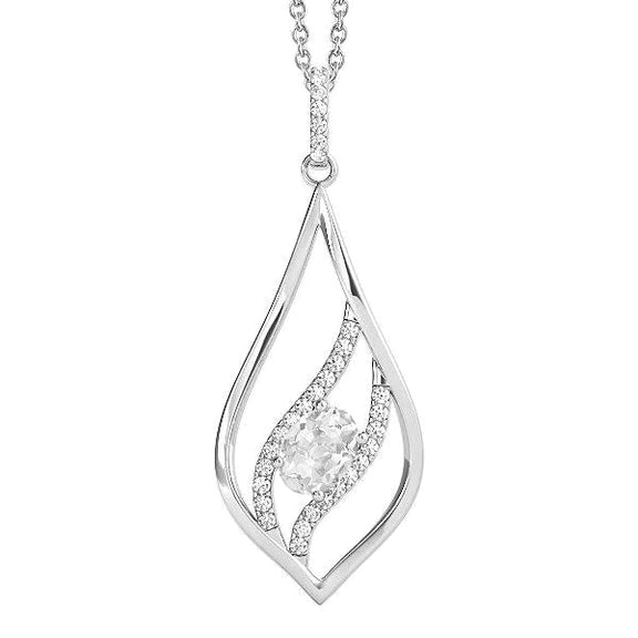 Pendentif en or blanc style feuille de Authentique diamant taille ovale et ronde