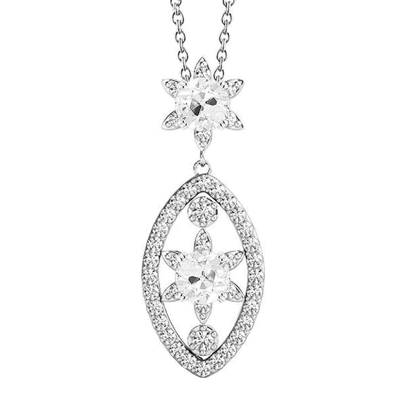 Pendentif fleur or blanc Authentique diamant rond 4 carats