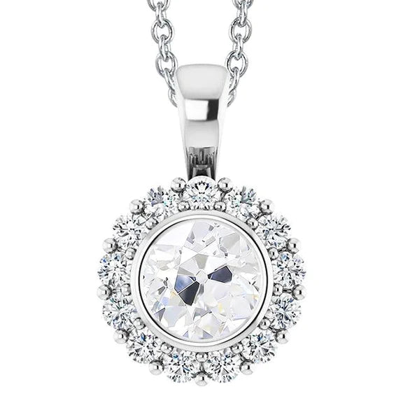 Pendentif halo Réel diamant rond or blanc 4.50 carats