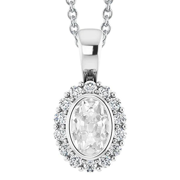 Pendentif halo de Authentique diamants taille ovale 5 carats en or blanc