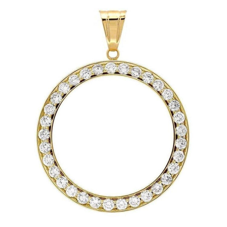 Pendentif lunette Véritable diamant rond demi-dollar 3 carats (pièce non incluse)