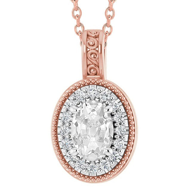 Pendentif ovale ancienne mine Cut Halo Réel diamants 4.50 carats en or bicolore 14K