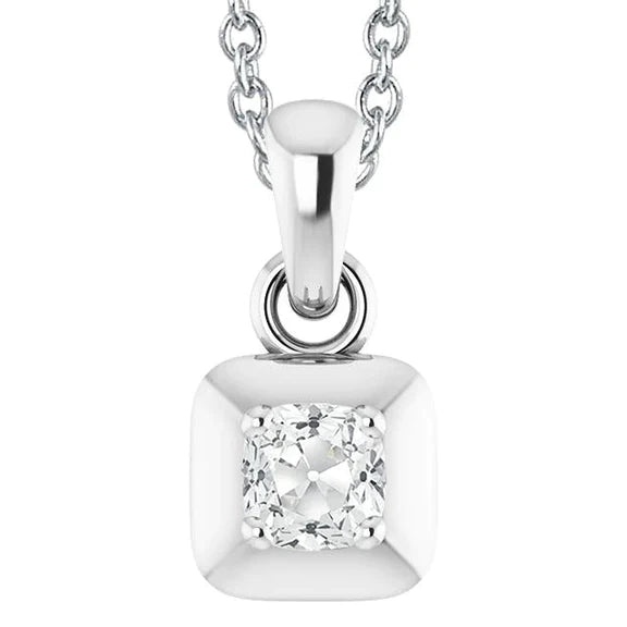 Pendentif style carré Réel diamant taille coussin en or blanc