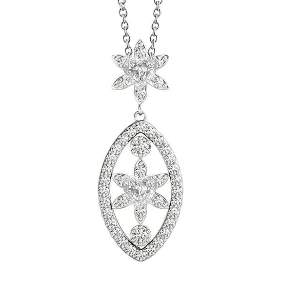 Pendentif style fleur Réel diamant rond et taille coeur
