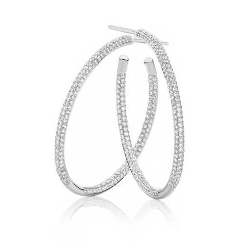 Petites Boucles D'oreilles Créoles Pour Femmes Avec Réel Diamants Ronds De 5.50 Cts En Or Blanc 14K