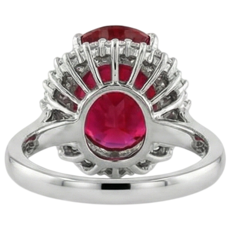 Pierre gemme rubis rouge de forme ovale avec bague en diamant en or blanc 14K 10.50 ct