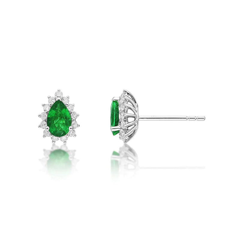 Poire & Coupe Ronde 4 Ct. Boucles D'oreilles Halo Émeraude Vert Avec Diamants