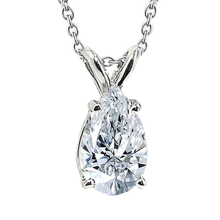 Poire Naturel Diamant Solitaire Pendentif Femme Collier Or Blanc Neuf 3 Cts.