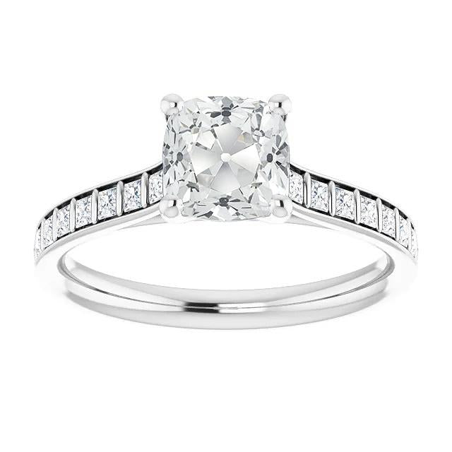 Princess & Cushion Vieux Mineur Réel Diamond Ring Bar Prong Set 7.50 Carats